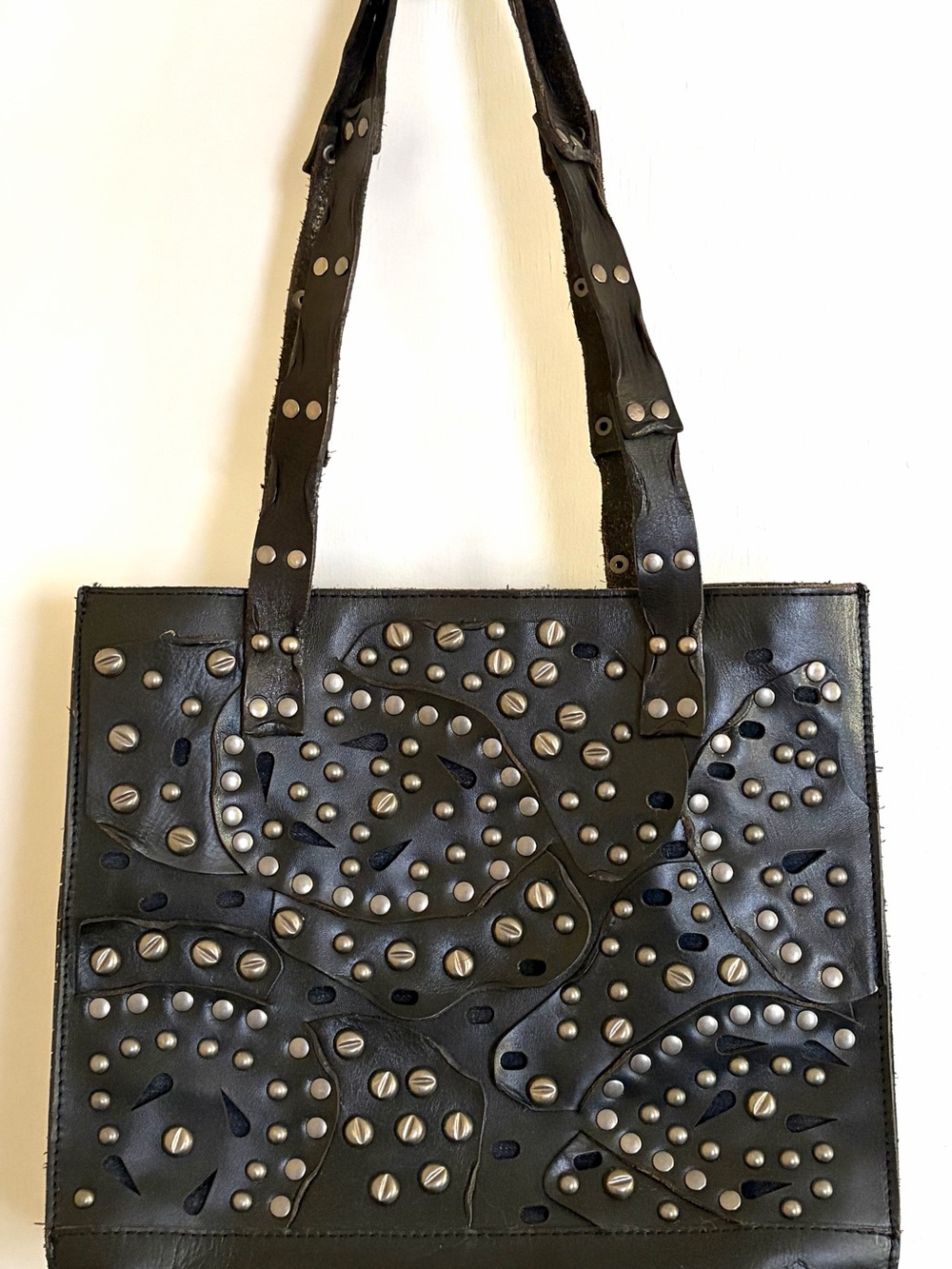 Patricia Nash Black Studded Leather Tote
